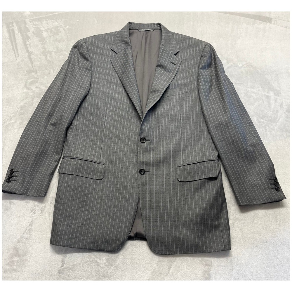 Canali Blazer Men 50R Grey Pinstripe Wool 2 Button Notch Lapel Sport Coat Italy